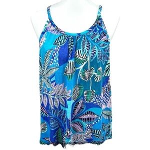Cynthia Rowley Colorful tropical print blue linen sleeveless flowy fun cami top